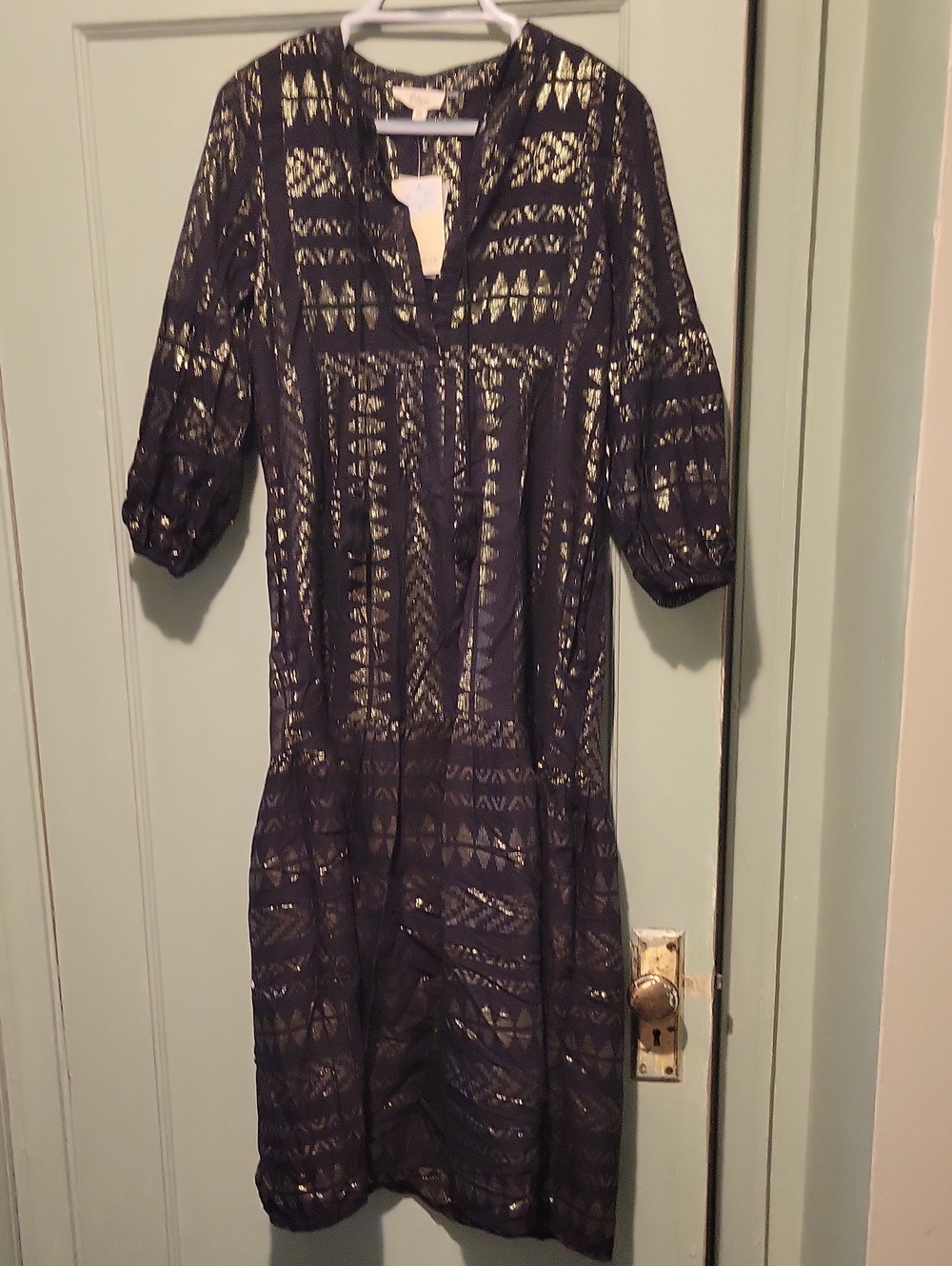 Women's  Black Metallic Patterned Midi Dress
